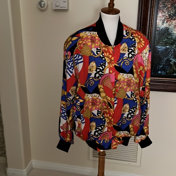 Spenserjeremy 100% Silk Vintage 80s 90s Vivid Colors Large Bomber Jacket… - Picture 2 of 16
